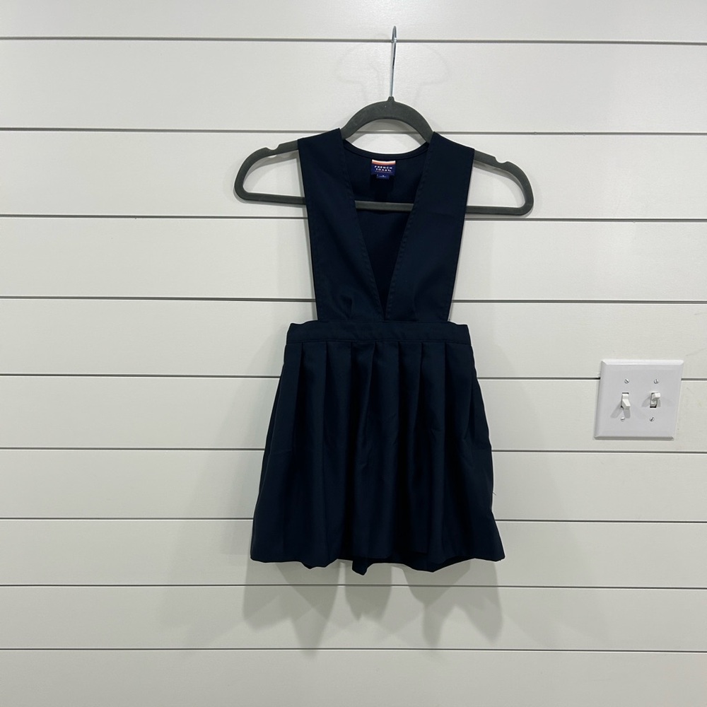 French Toast Girls V-Neck Pleated Jumper, Navy